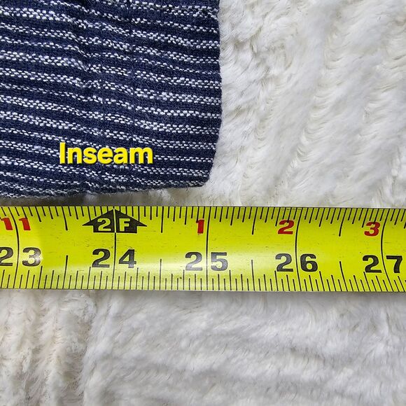 Time & Tru Linen-Blend Striped Pants Navy Women's Size Medium - Picture 9 of 11